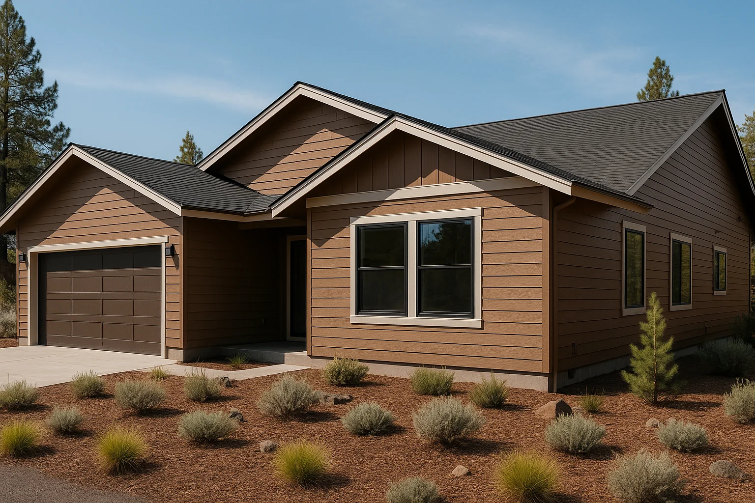 New fiber cement siding on a modern Central Oregon home